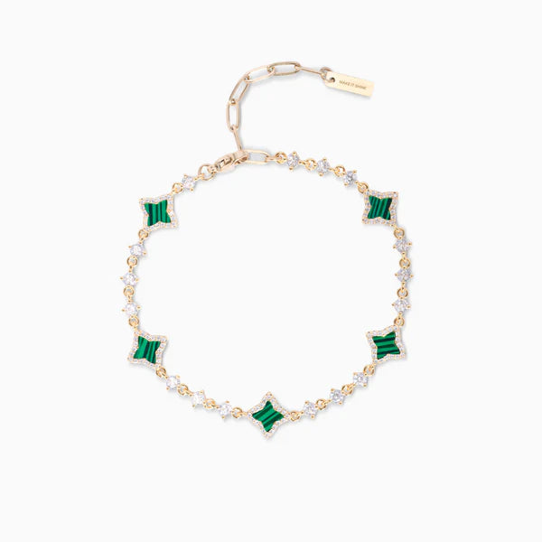 Gold Bracelet Flower Tennis Green Pattern - WACN-BRFTGN-6SL8
