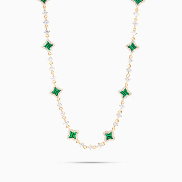 Gold Flower Tennis Chain Green Pattern - WACN-CHFTSG-1620