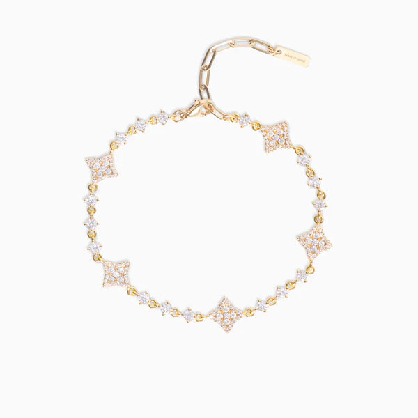Gold Bracelet Flower Tennis White Stones - WACN-BRSHFT-6SL8