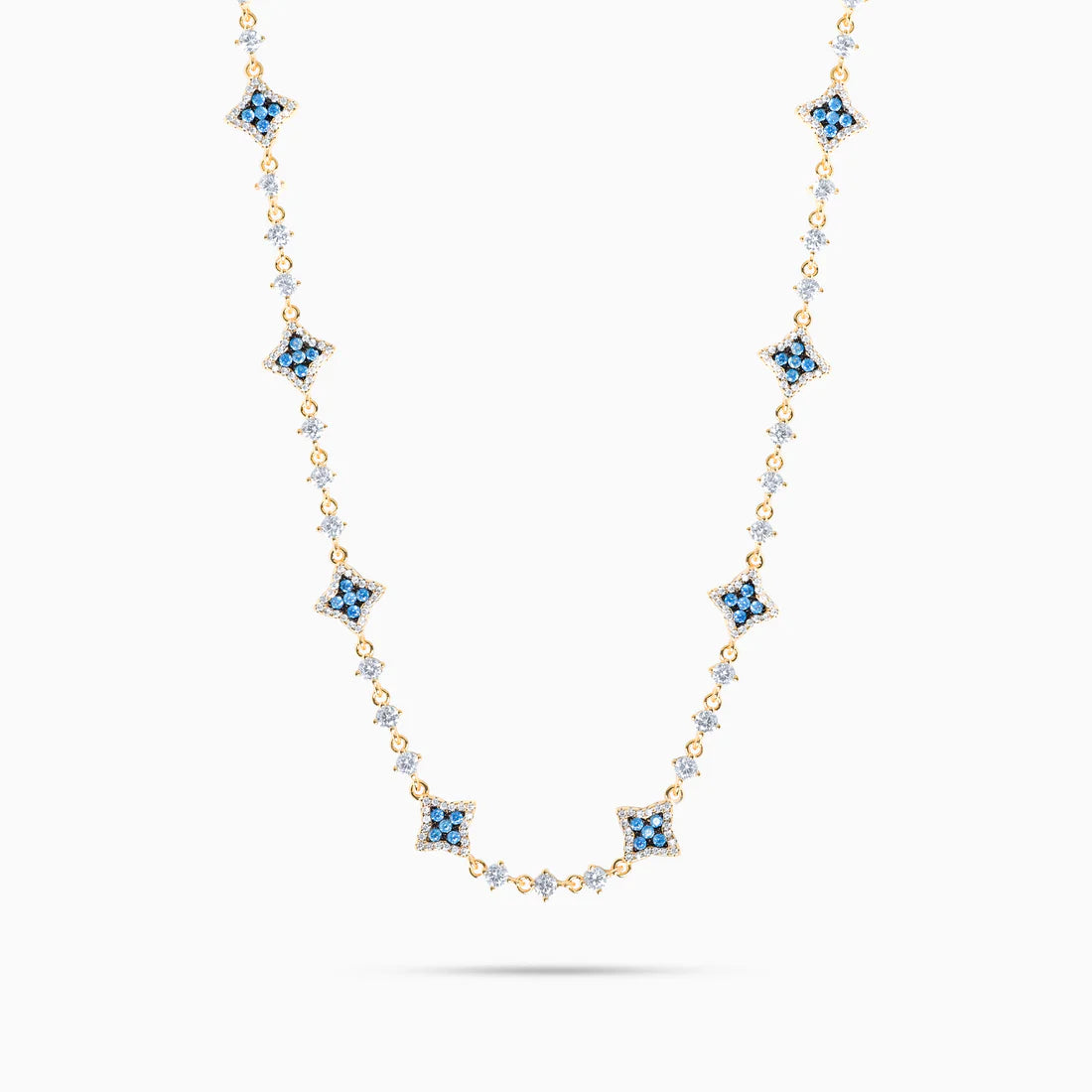 Gold Flower Tennis Chain Blue Stones - WACN-CFTSBL-1620