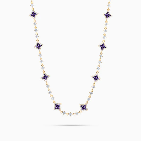 Gold Flower Tennis Chain Purple Stones - WACN-CFTSPP-1620