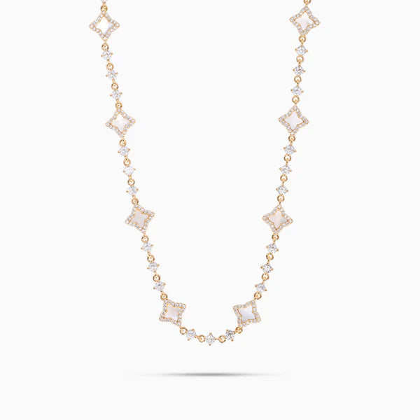 Gold Flower Tennis Chain White Pattern - WACN-CHFTSW-1620